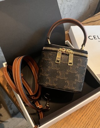 셀린느 트리오페 캔버스 카프스킨 미니 베니티 토트백