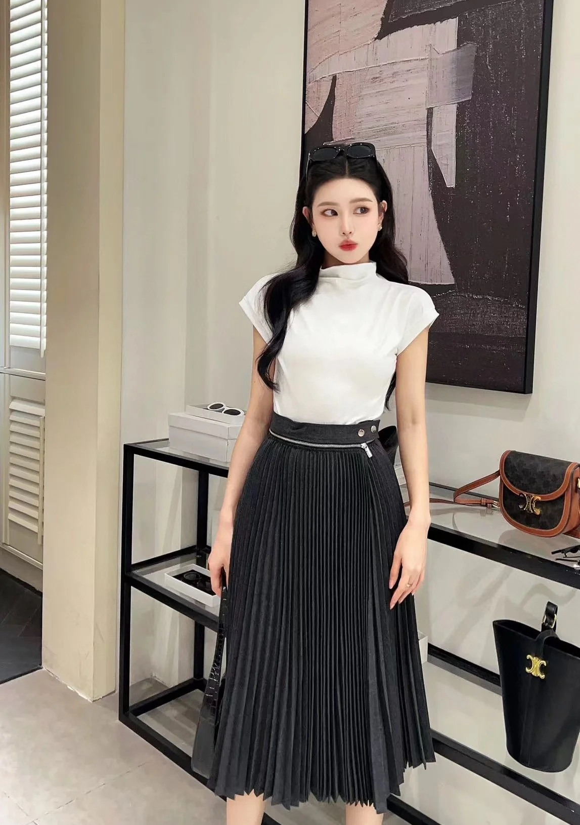 버버리 플리치 울 스커트