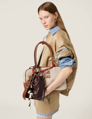 미우미우 캔버스 가죽 보 백 라지